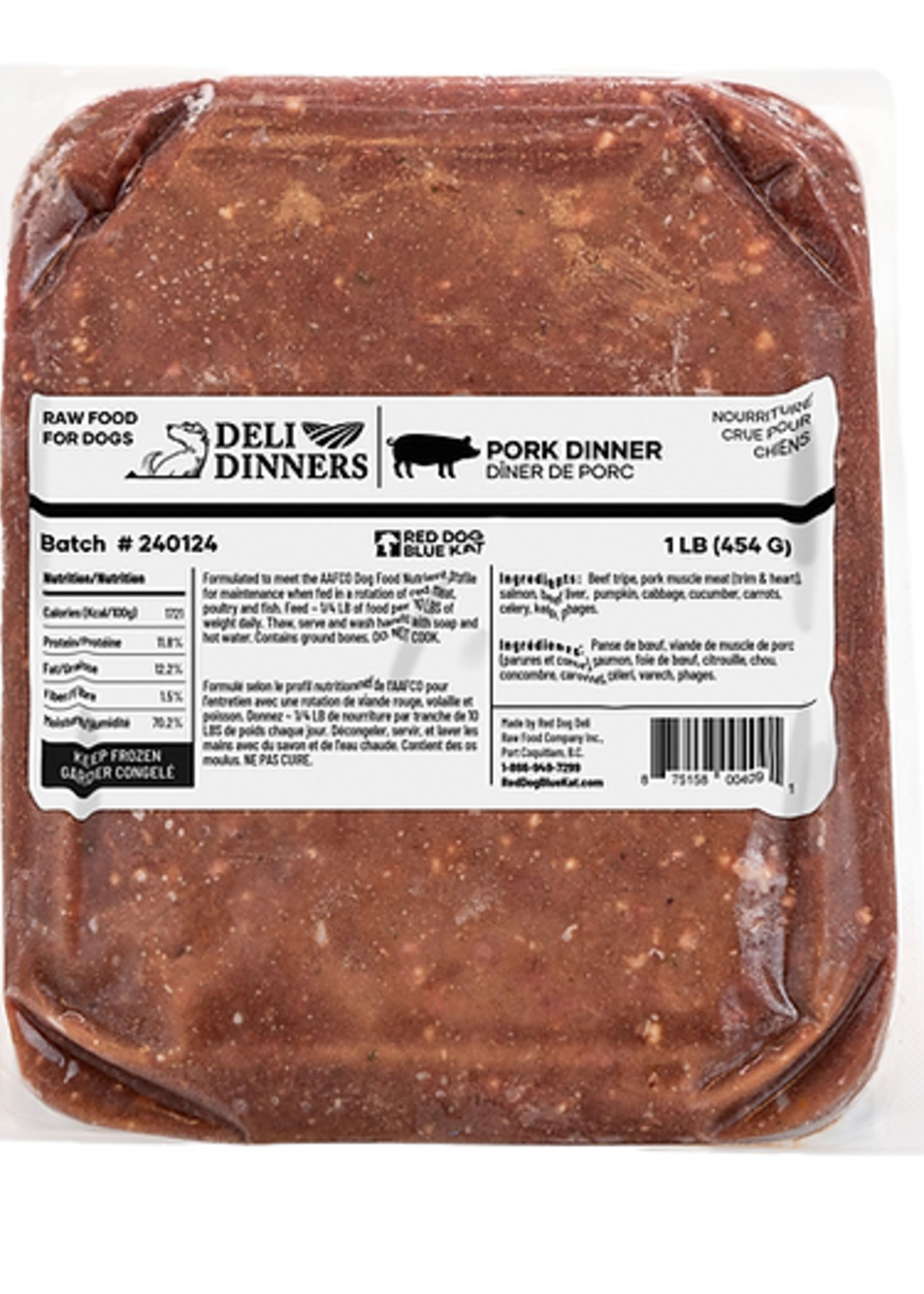 Nourriture congelée pour chiens, Dîner de porc