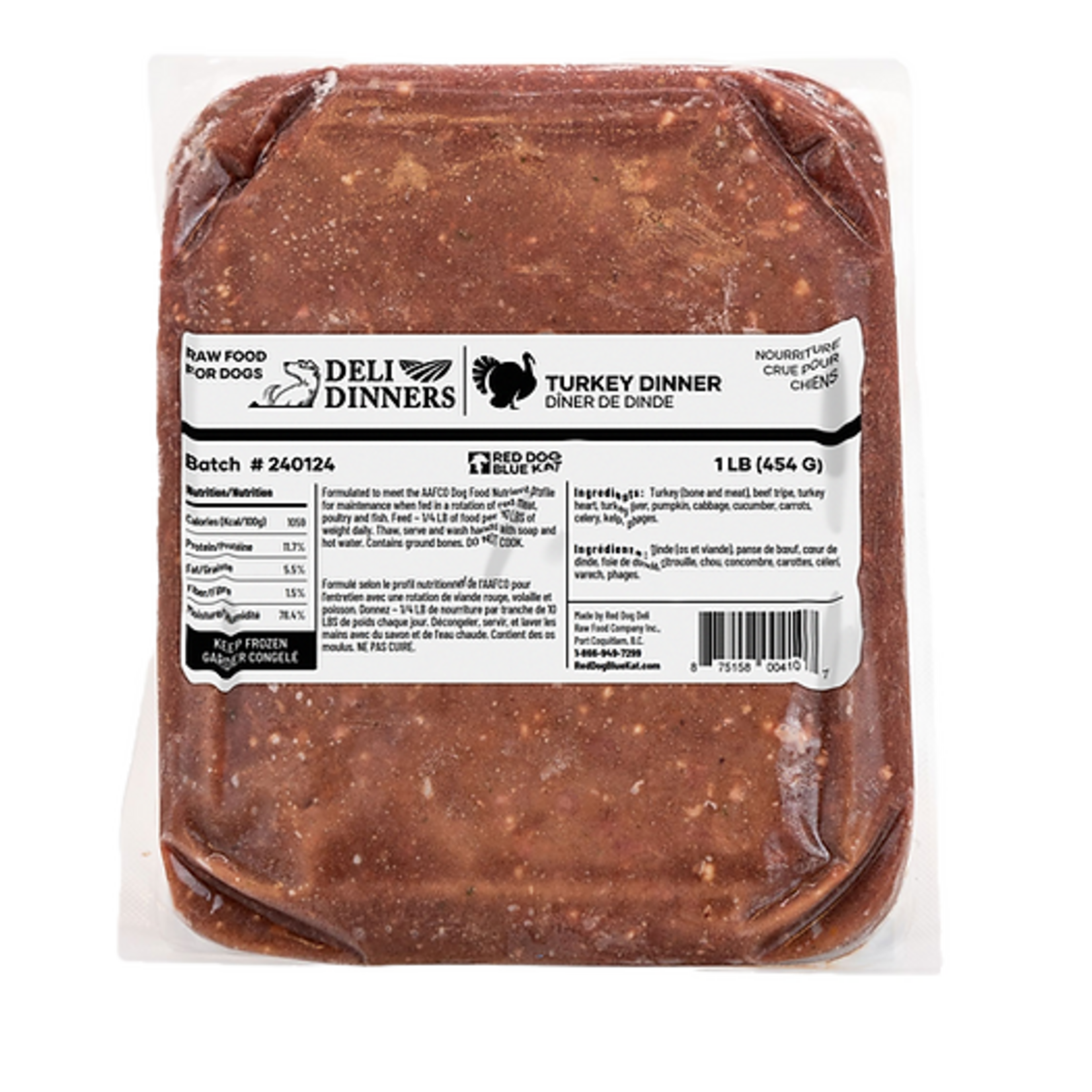 Turkey Dinner Singles Frozen Dog Food 1 pound