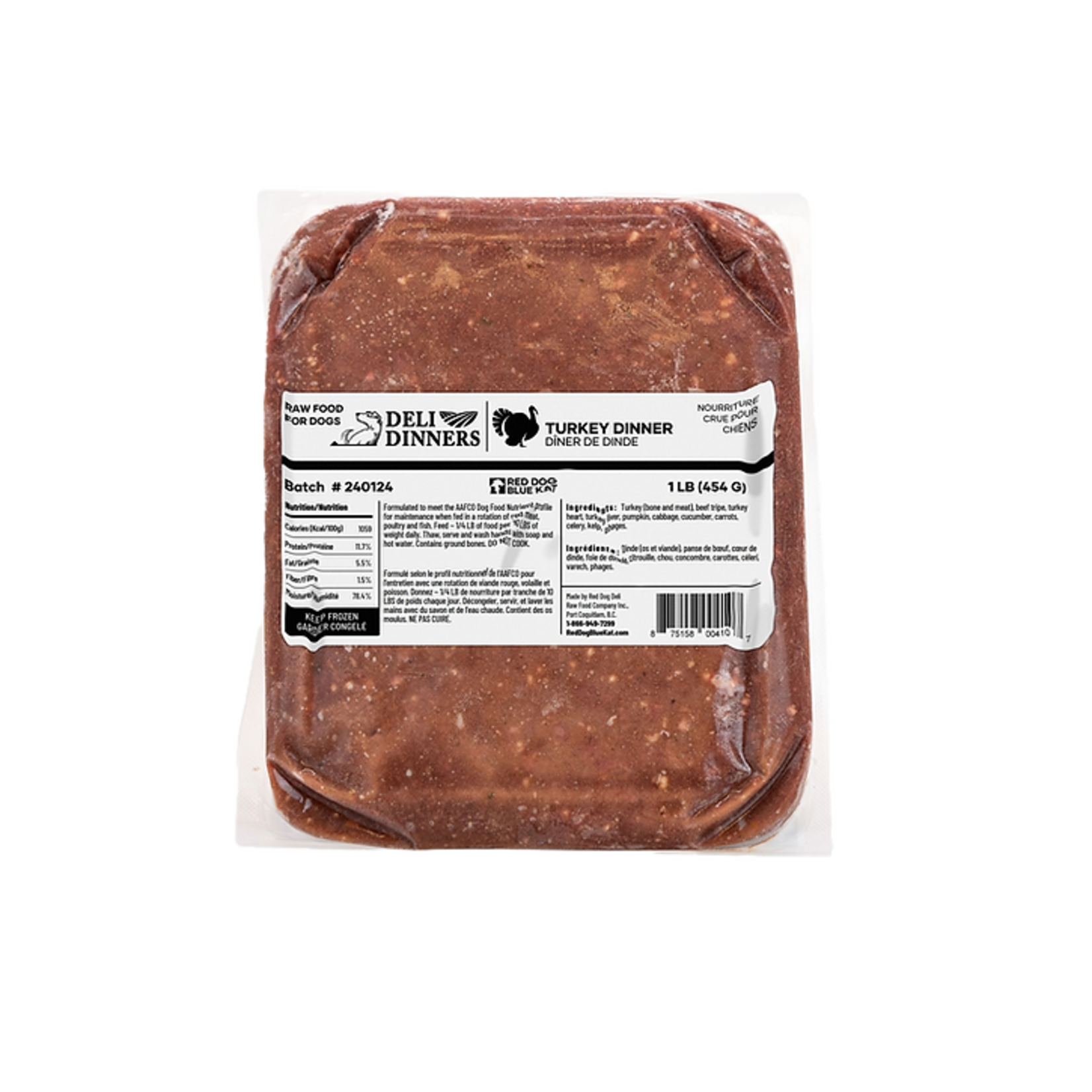 Turkey Dinner Singles Frozen Dog Food 1 pound