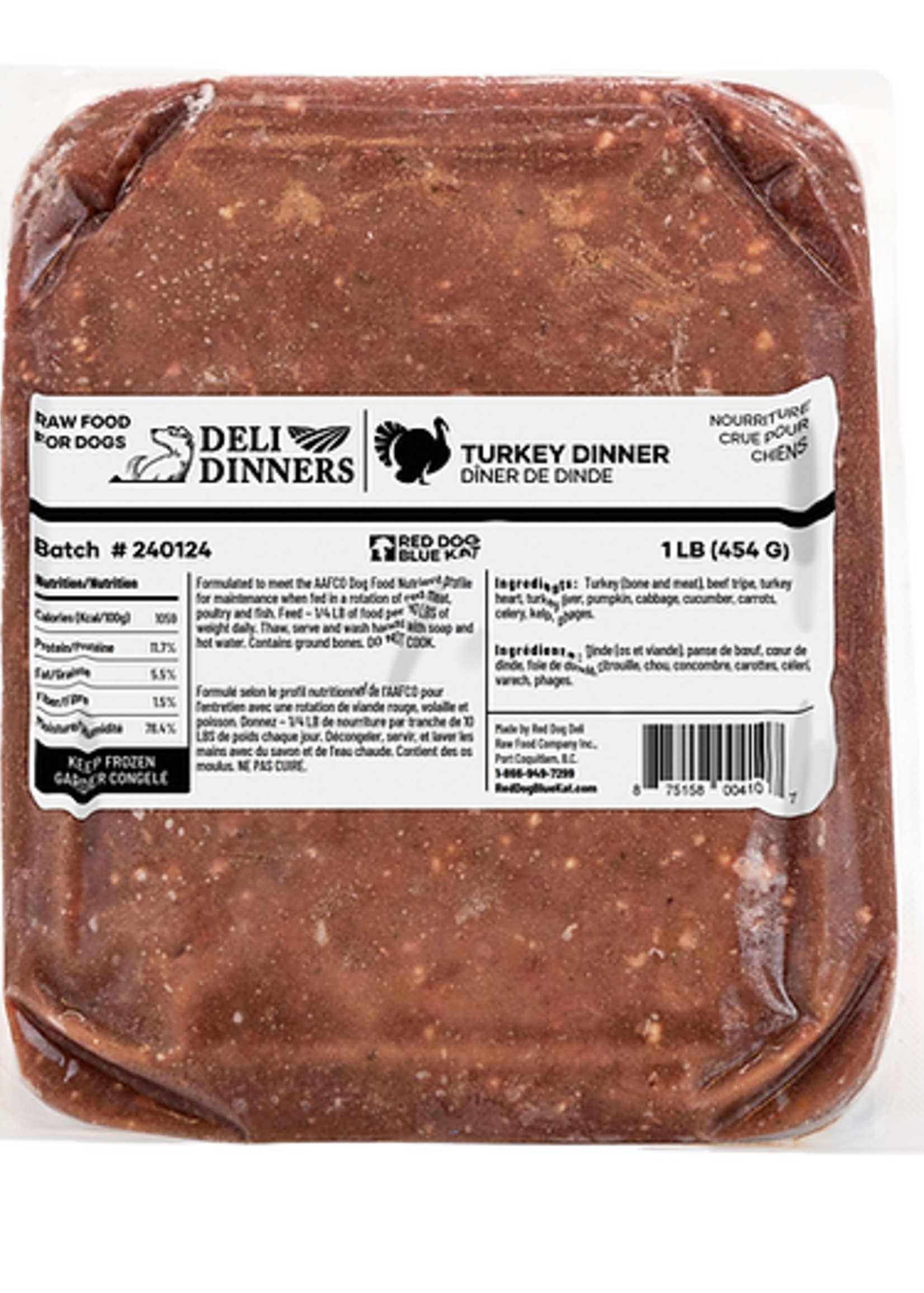 Turkey Dinner Singles Frozen Dog Food 1 pound
