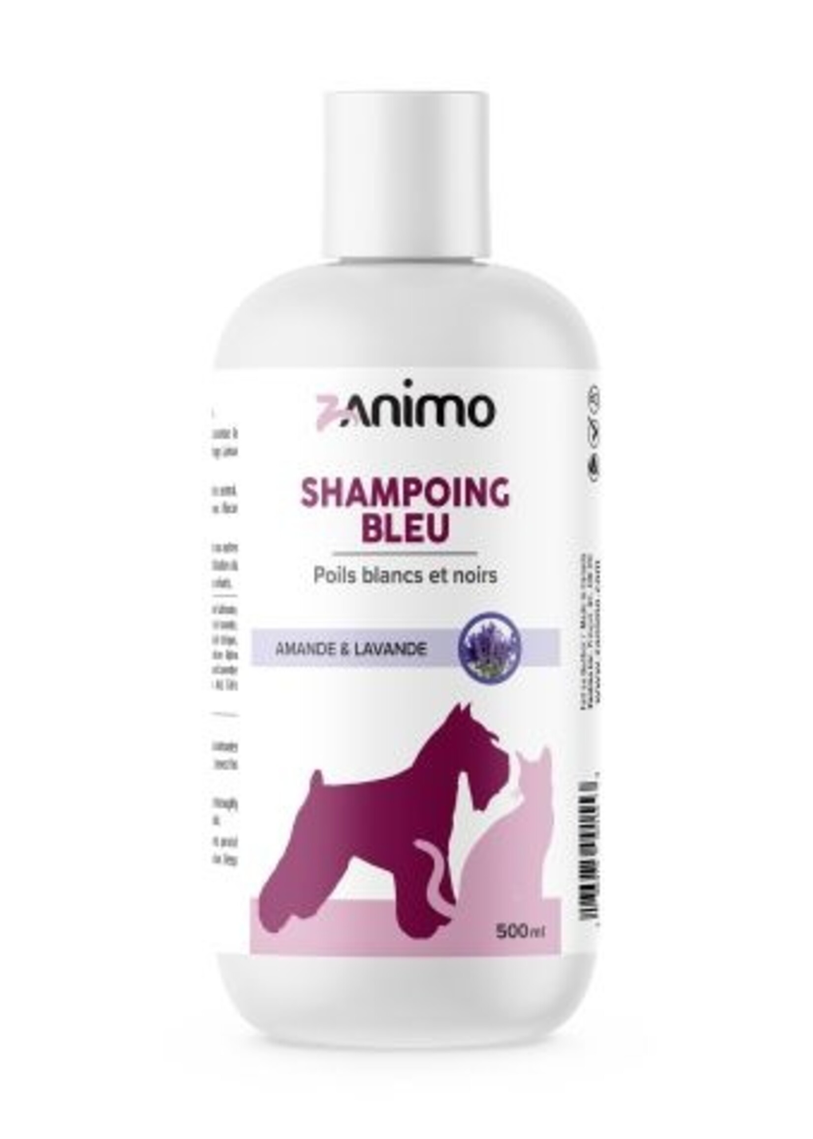ZANIMO Shampoing Bleu, Pour Poils Blancs Et Noirs, Pour Chien Et Chat - Amande & Lavande