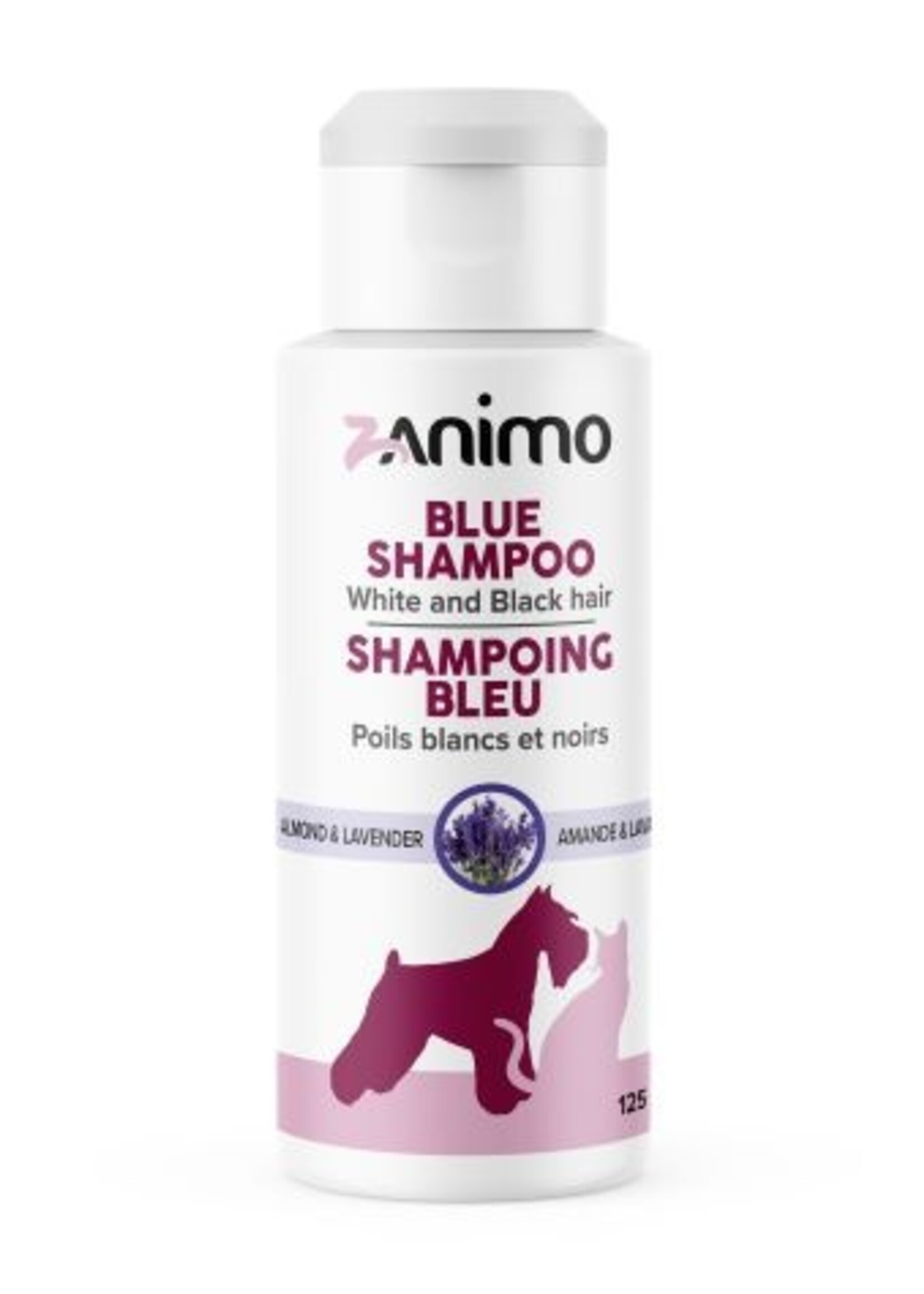 ZANIMO Shampoing Bleu, Pour Poils Blancs Et Noirs, Pour Chien Et Chat - Amande & Lavande