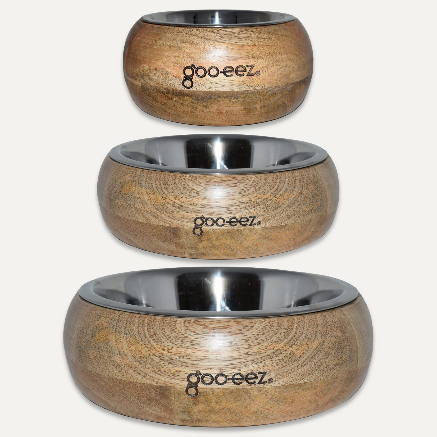 Bol rond en bois de manguier en acier inoxydable
