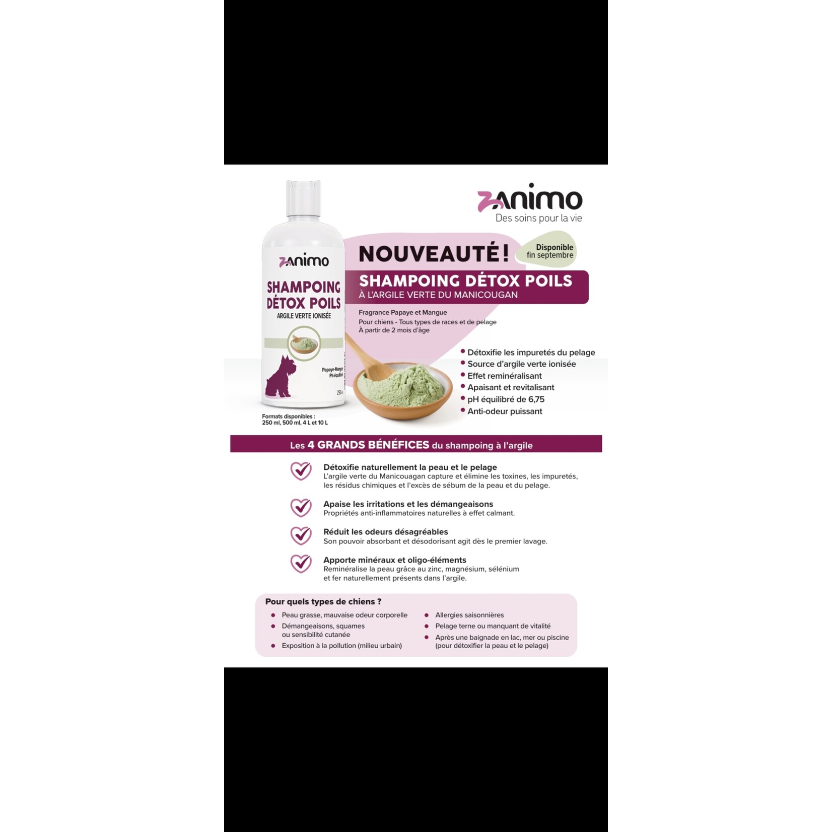ZANIMO Shampoing Détox poils à l’Argile verte.  Pré-vente exclusive : -10% de rabais