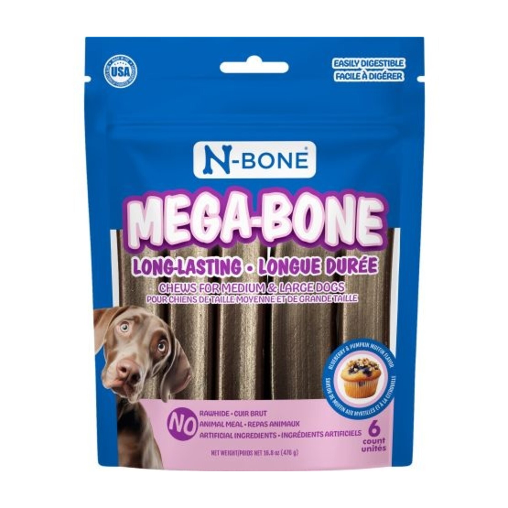 Mega-bone Long-lasting Chew Sticks, Blueberry & Pumpkin Muffin (pk 6)