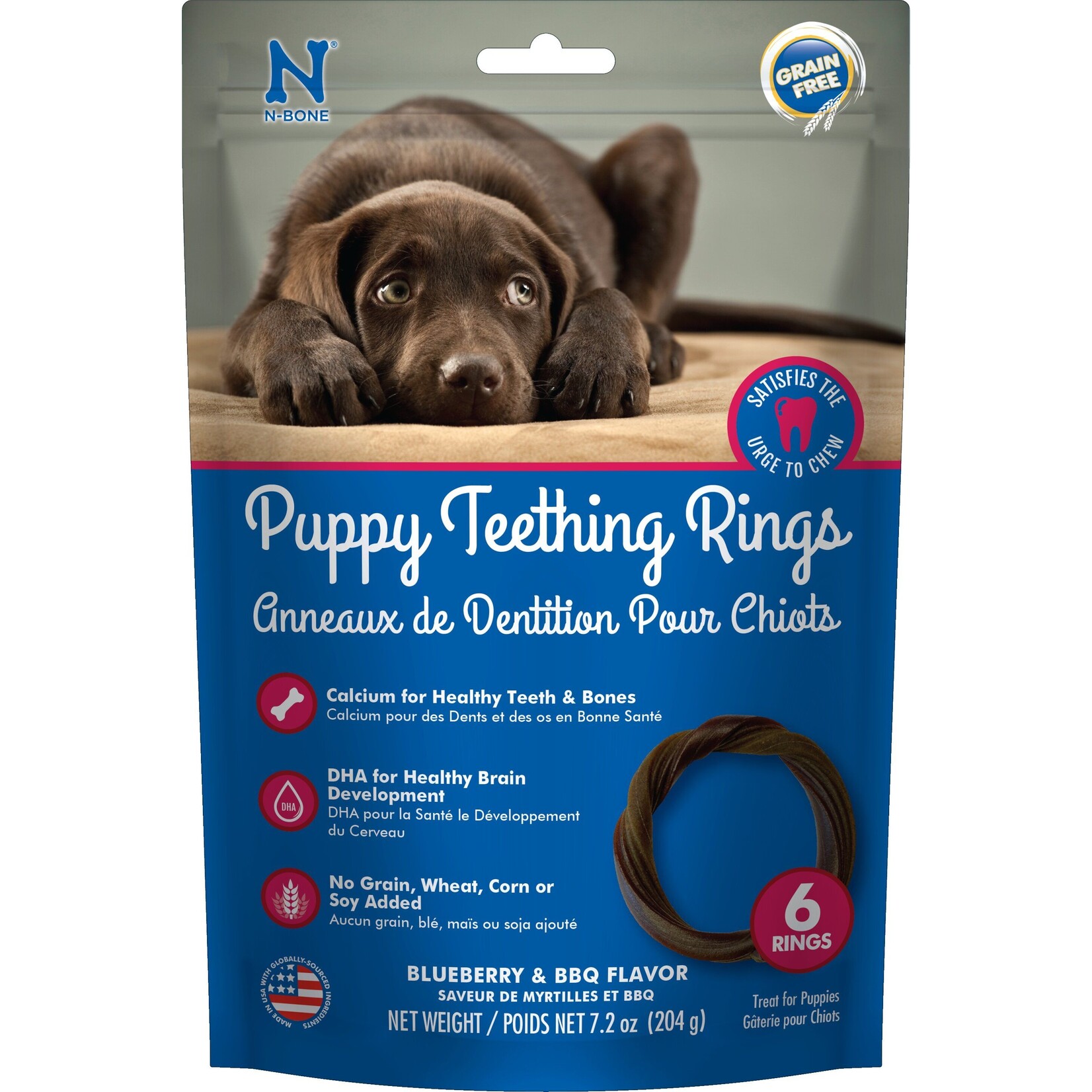 Anneau Dentaire Pour Chiot, Sans Grains, Bleuets & Bbq (pqt 6) 7.2oz