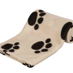 Barney Blanket | Beige & Black Paw Prints | Fleece Softness | 100 x 70 cm