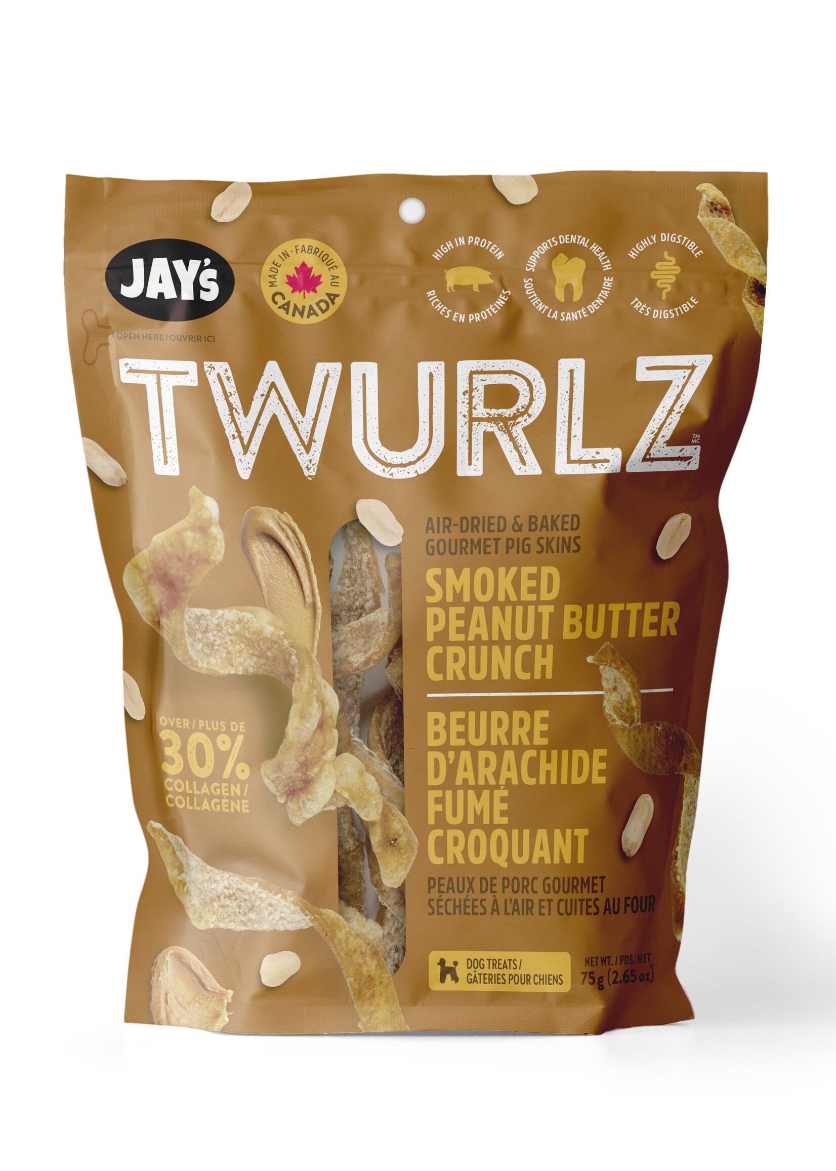 Air-Dried Pig Skins for Dogs, Smoked Peanut Butter 75g
