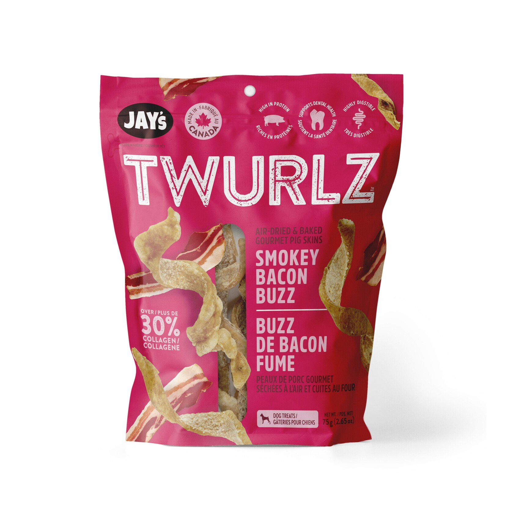 Peaux De Porc Séchées à L'air Pour Chien, Bacon Fumé 75g