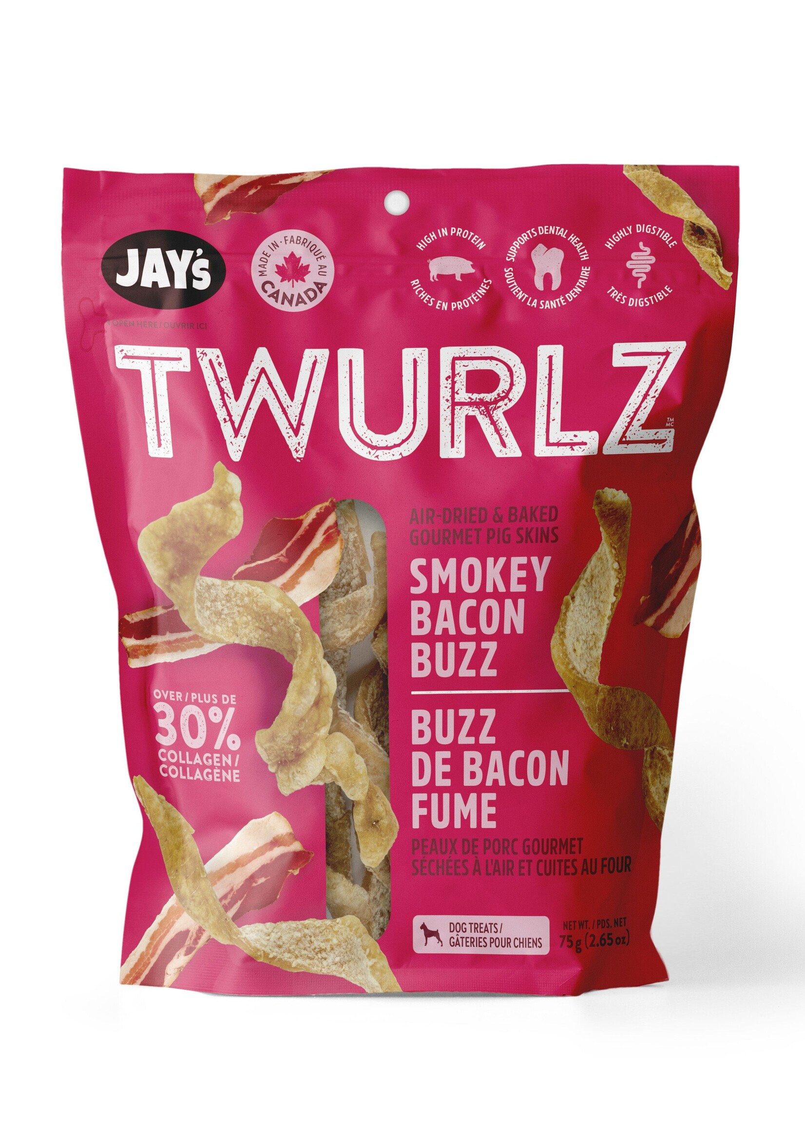 Air-Dried Pig Skins for Dogs, Smoked Bacon 75g
