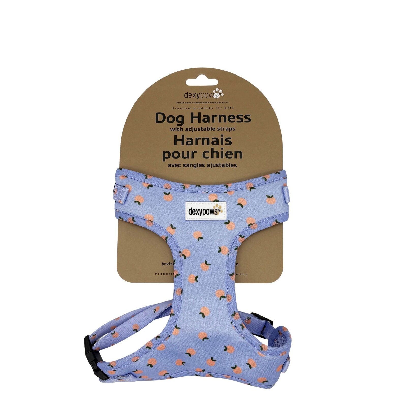 Harnais - Néoprène Pour Chien - Bleu Ciel  - Motifs  Mandarines
