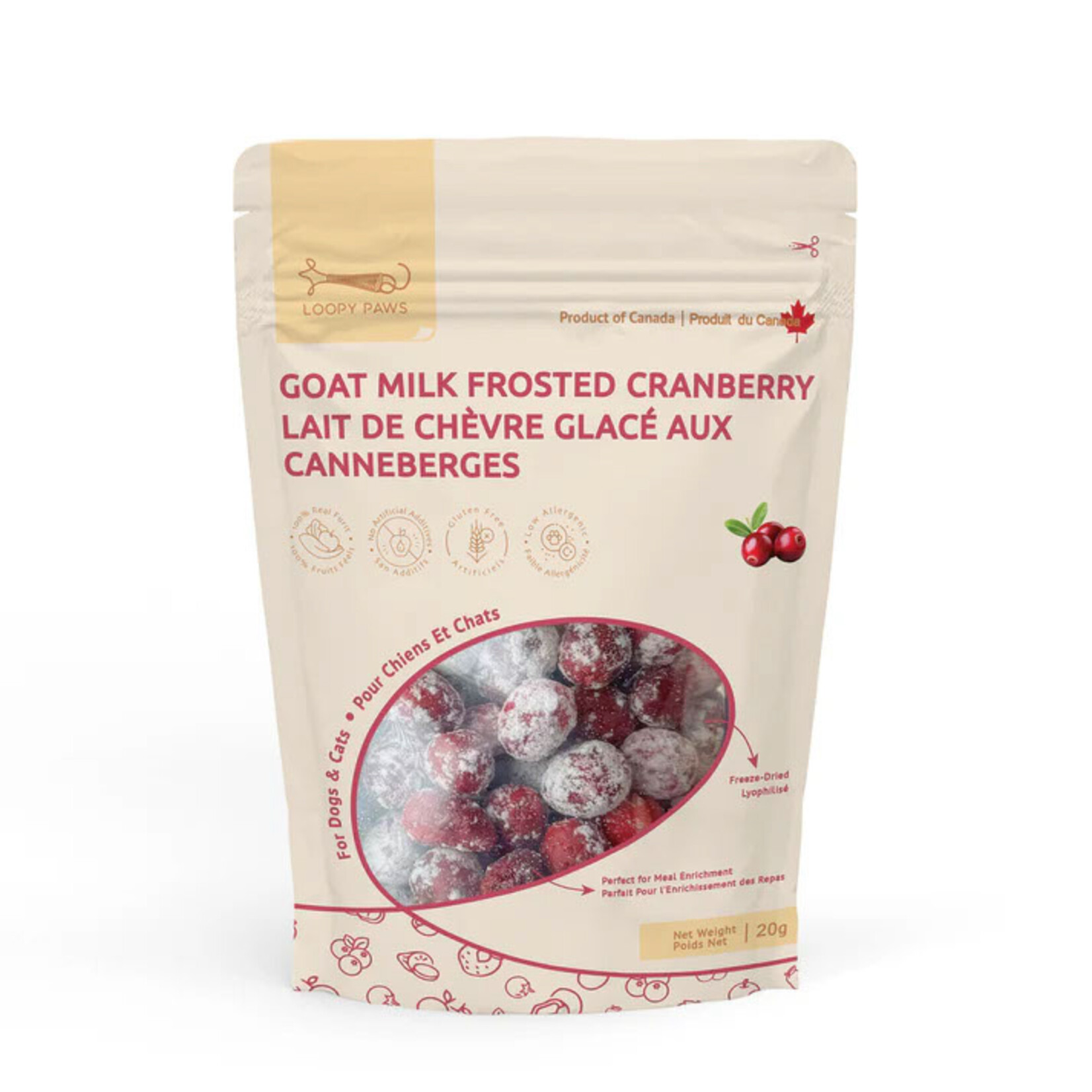 LOOPY PAWS Croustilles glacées au lait de chèvre - Canneberge - Chien et Chat
