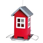 Red and silver house-shaped bird feeder – 1000 ml