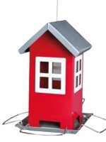 Red and silver house-shaped bird feeder – 1000 ml