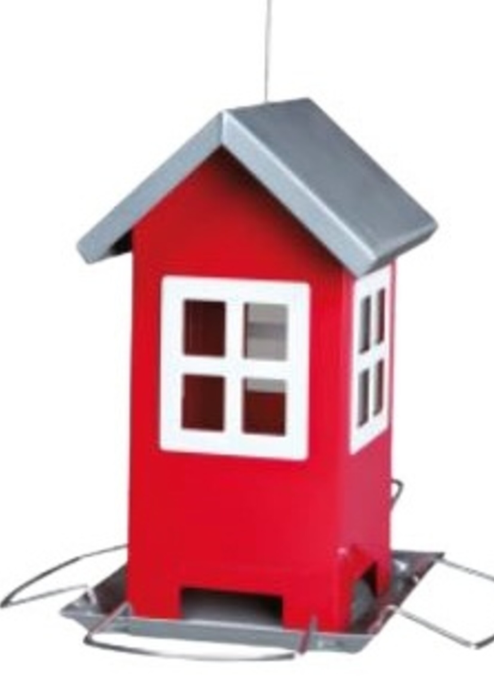 Red and silver house-shaped bird feeder – 1000 ml