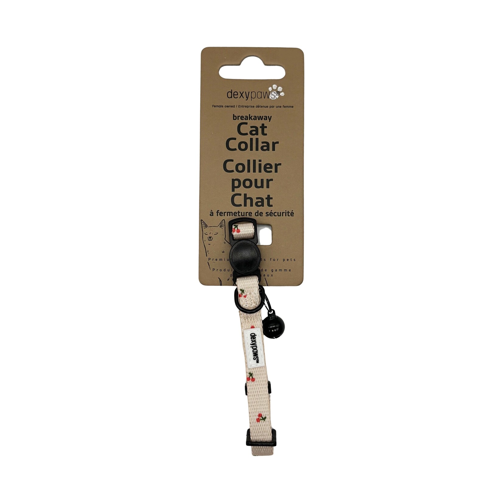 Polyester Cat Collar - Beige - Cherry Pattern / Medium