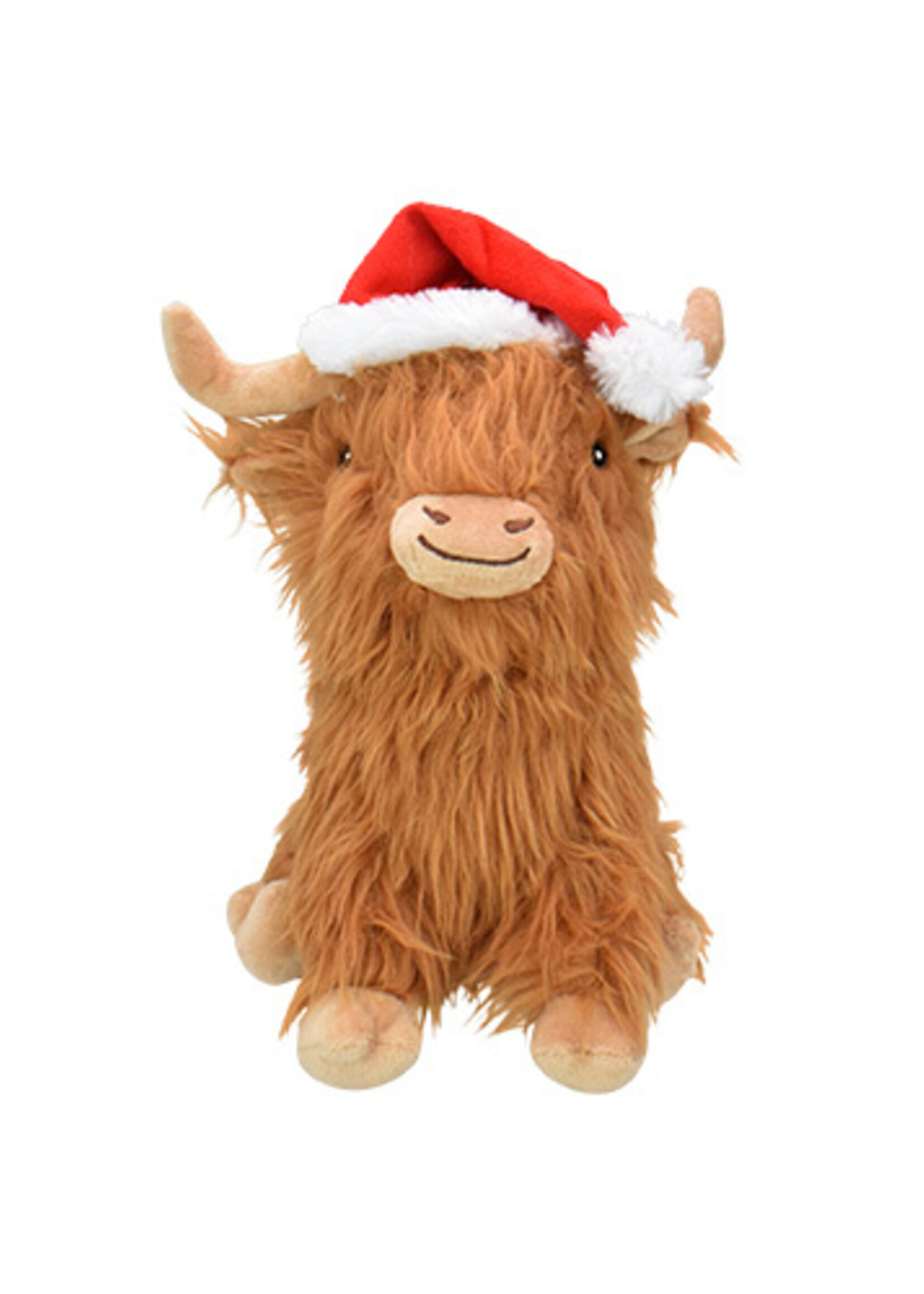 Vache Highland - avec Chapeau de Père Noël - Jouet pour Chien / 8"
