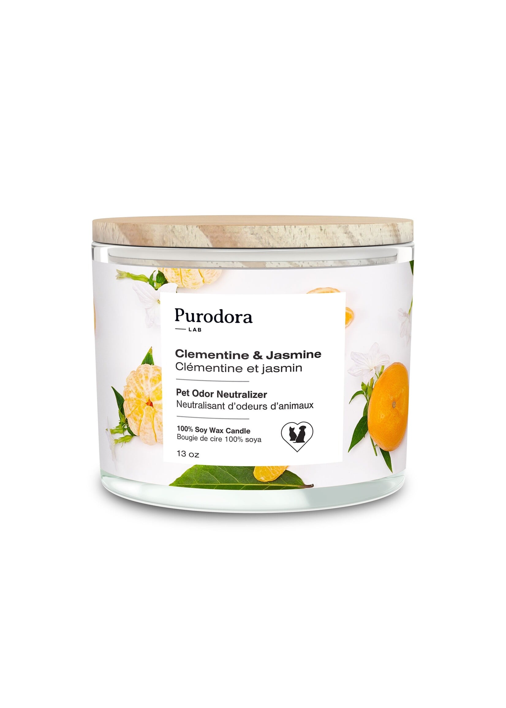 Soy Candle - Pet Odor Neutralizer - Clementine and Jasmine / 13oz