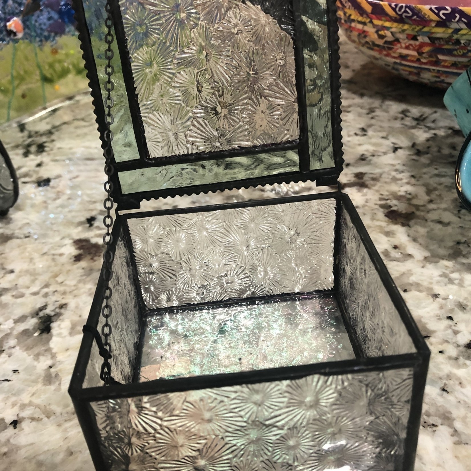 Lima Bean Glass Box - Sage Accents with Dragonfly