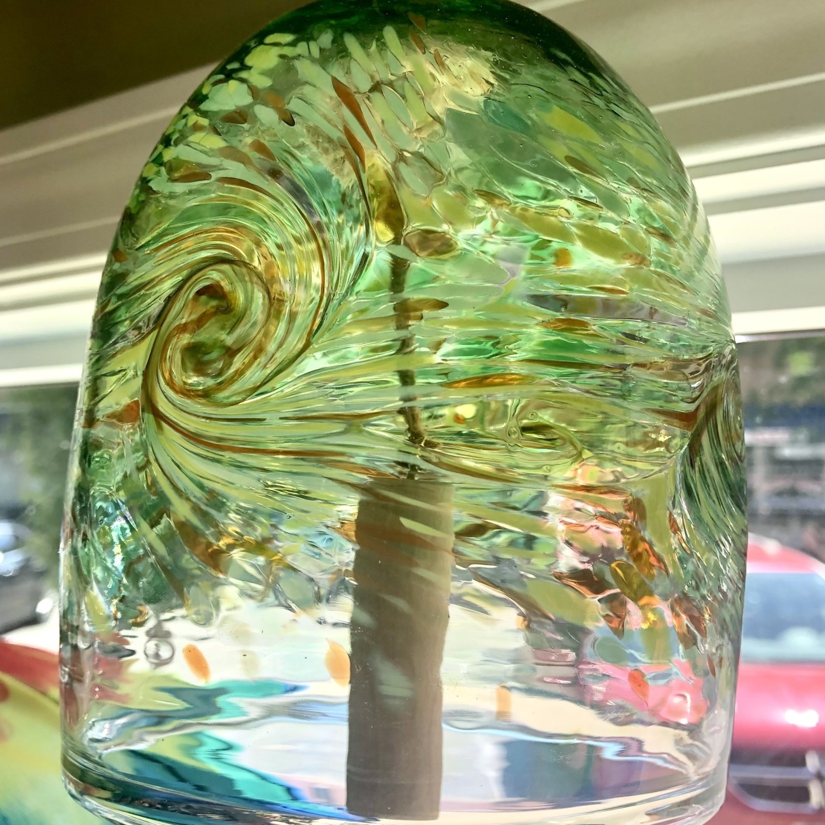 Lima Bean Bell - Green Blown Glass 8”