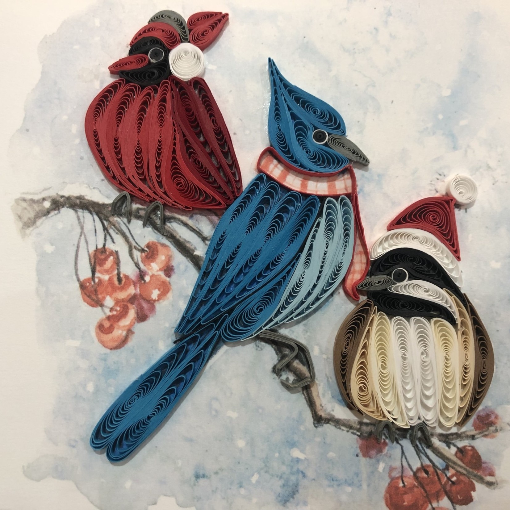 Lima Bean Quilled Christmas Card  - Snowbirds