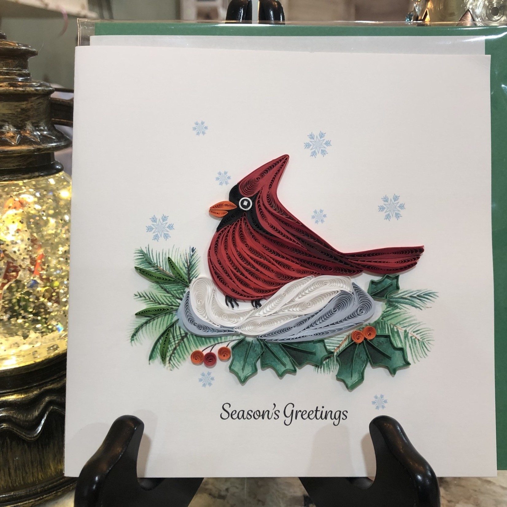 Lima Bean Quilled Christmas Card - Snowy Cardinal