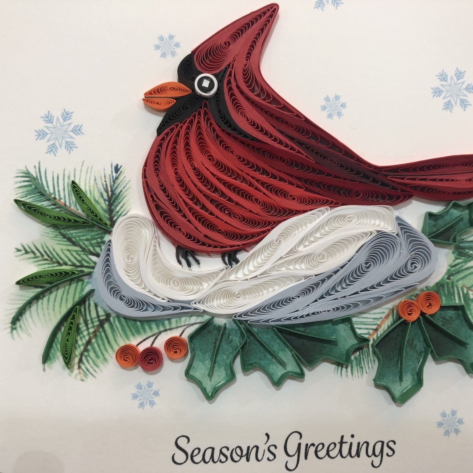 Lima Bean Quilled Christmas Card - Snowy Cardinal