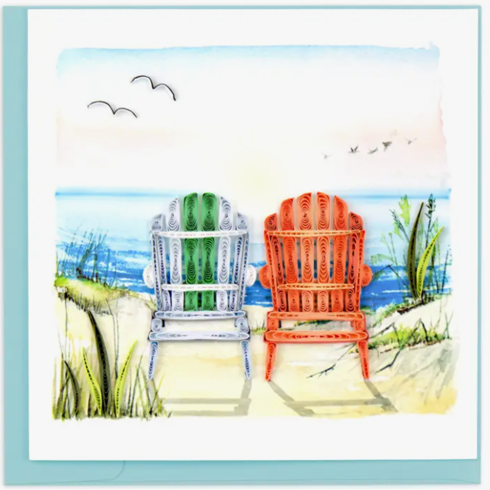 Lima Bean Quilled Greeting Card -  Beach Adirondack Chairs