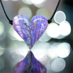 Lima Bean Violet Confetti Glass Heart Necklace