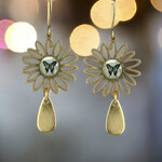 Lima Bean KDB Flower & Petal Drop w/ Picture Earrings Butterfly Turq