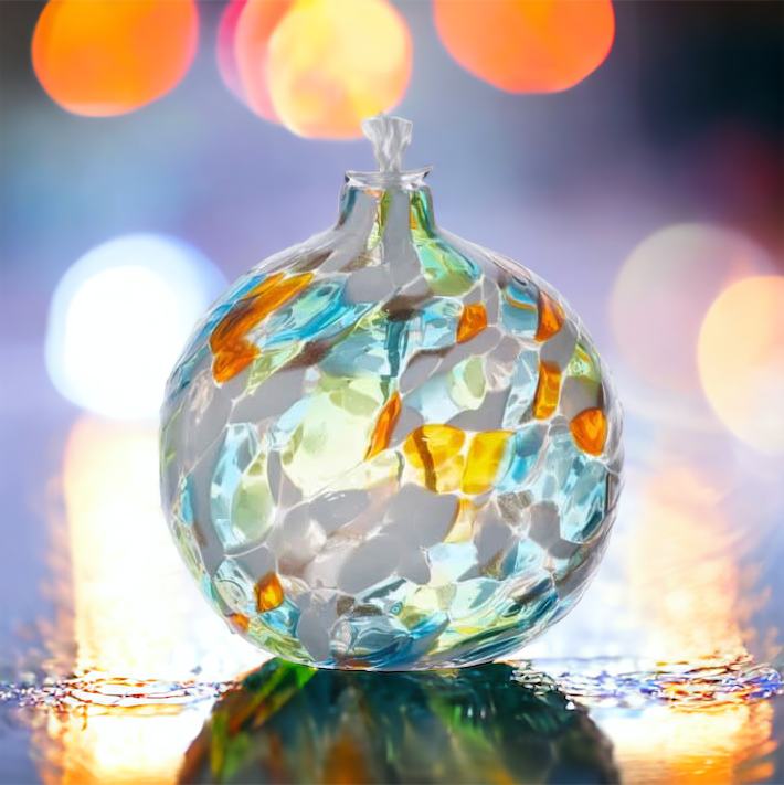 Calico Oil Lamp Frost Lima Bean Glassworks & Gifts