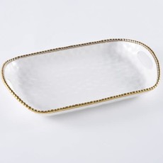 Pampa Bay Salerno Porcelain Gold Beaded Edge  Rectangle Tray with Handles