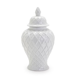 Two's Company Faux Bamboo Fretwork Temple Jar, White
