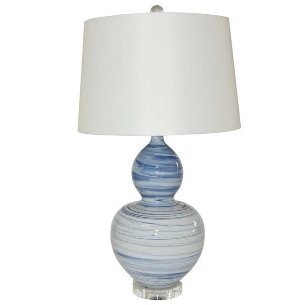 Blue & White Marbelized Gourd Vase Lamp