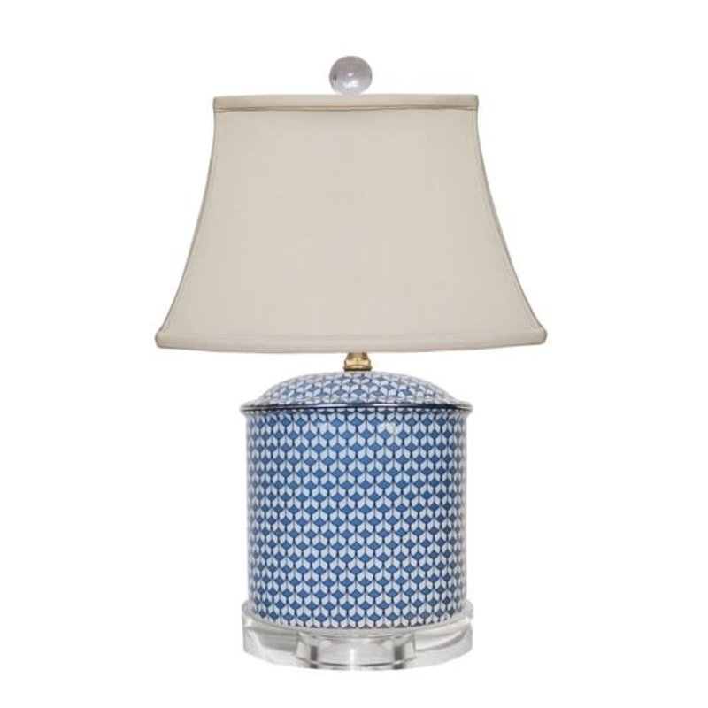 Blue & White Fishscale Jar Lamp with Crystal Base