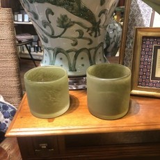 Olive Green Frosted Candle Holder 3x3