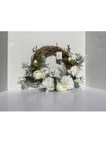 Wreath - Twig, White Roses, Carnations