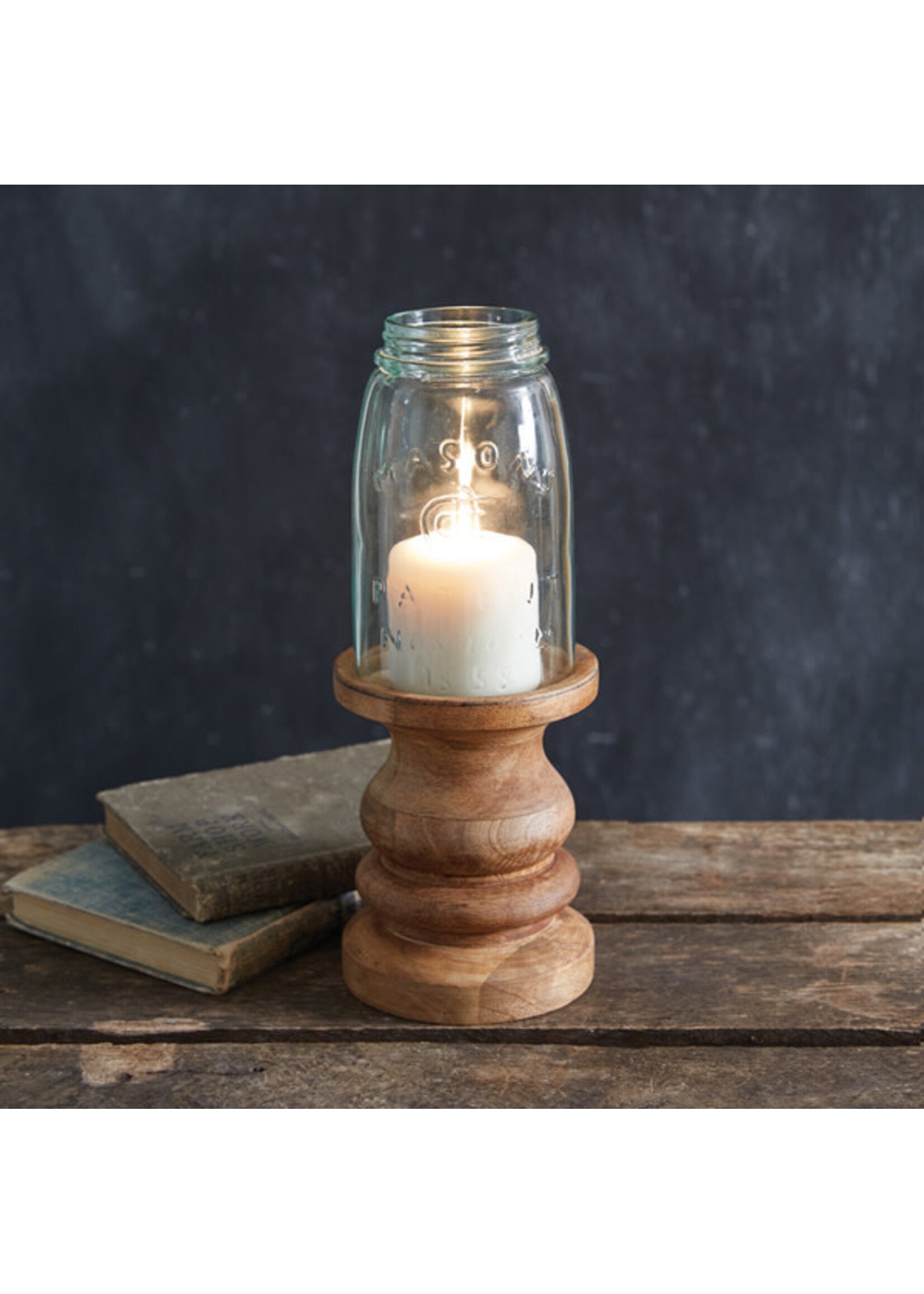 CTW Wooden Candle Holder with Mason Jar Chimney