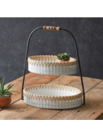 CTW Whitewash Metal and Cane 2 Tier