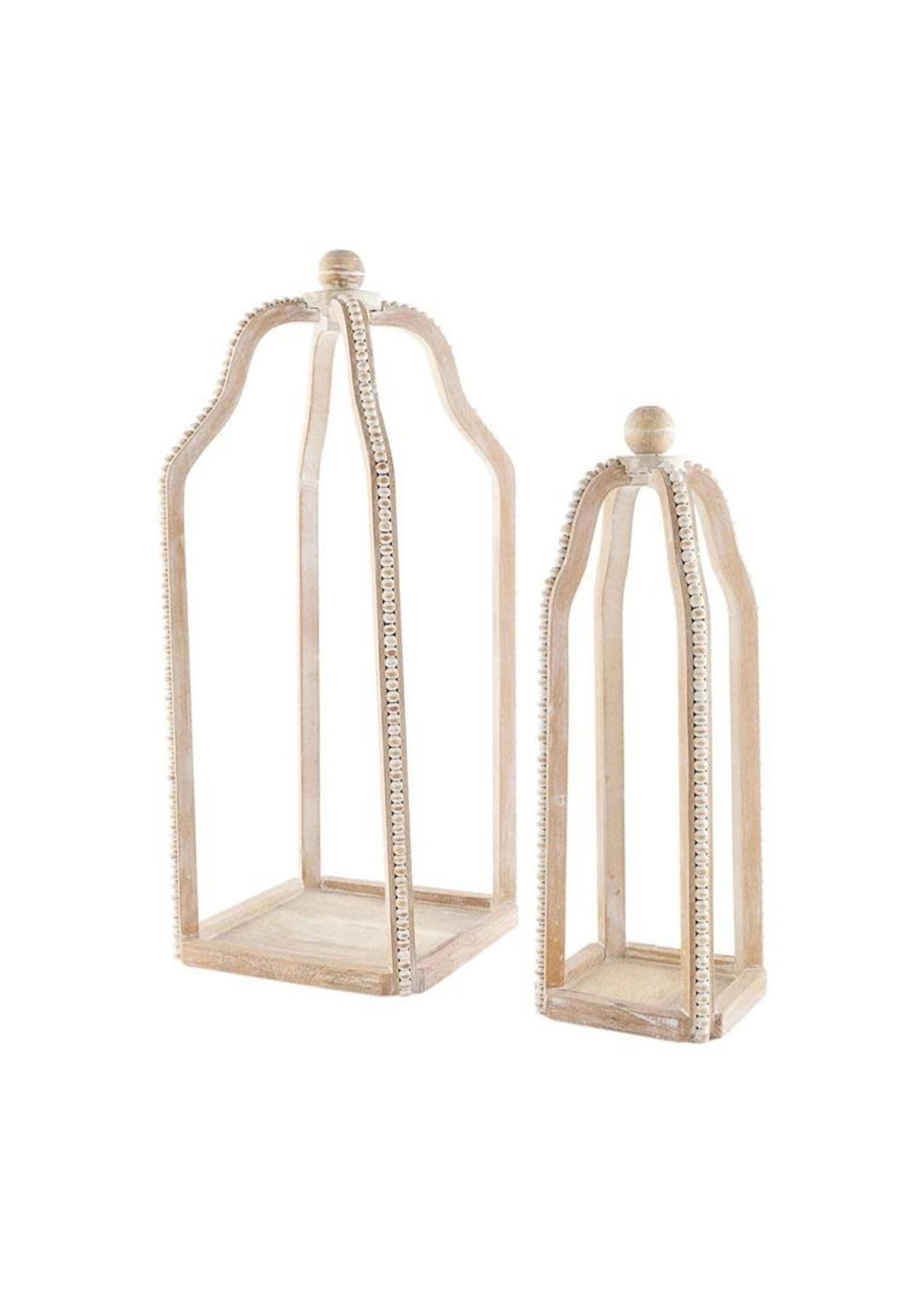 Tall Wood Beaded Lantern Set