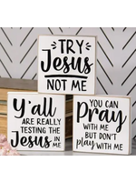 Try Jesus Not Me Square Block, Assorted