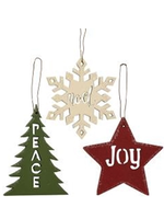 CWI Gifts Peace, Joy, Noel Ornament Asstd