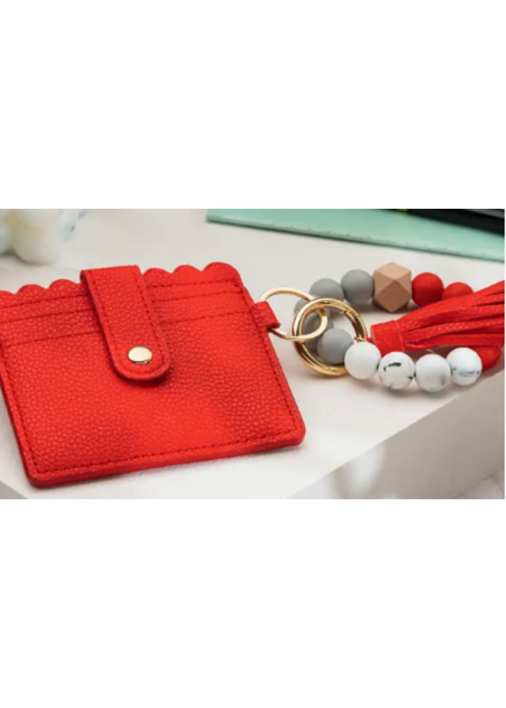 American Leather Goods Leather Keychain Wallet with Wristlet Bangle Bracelet Red