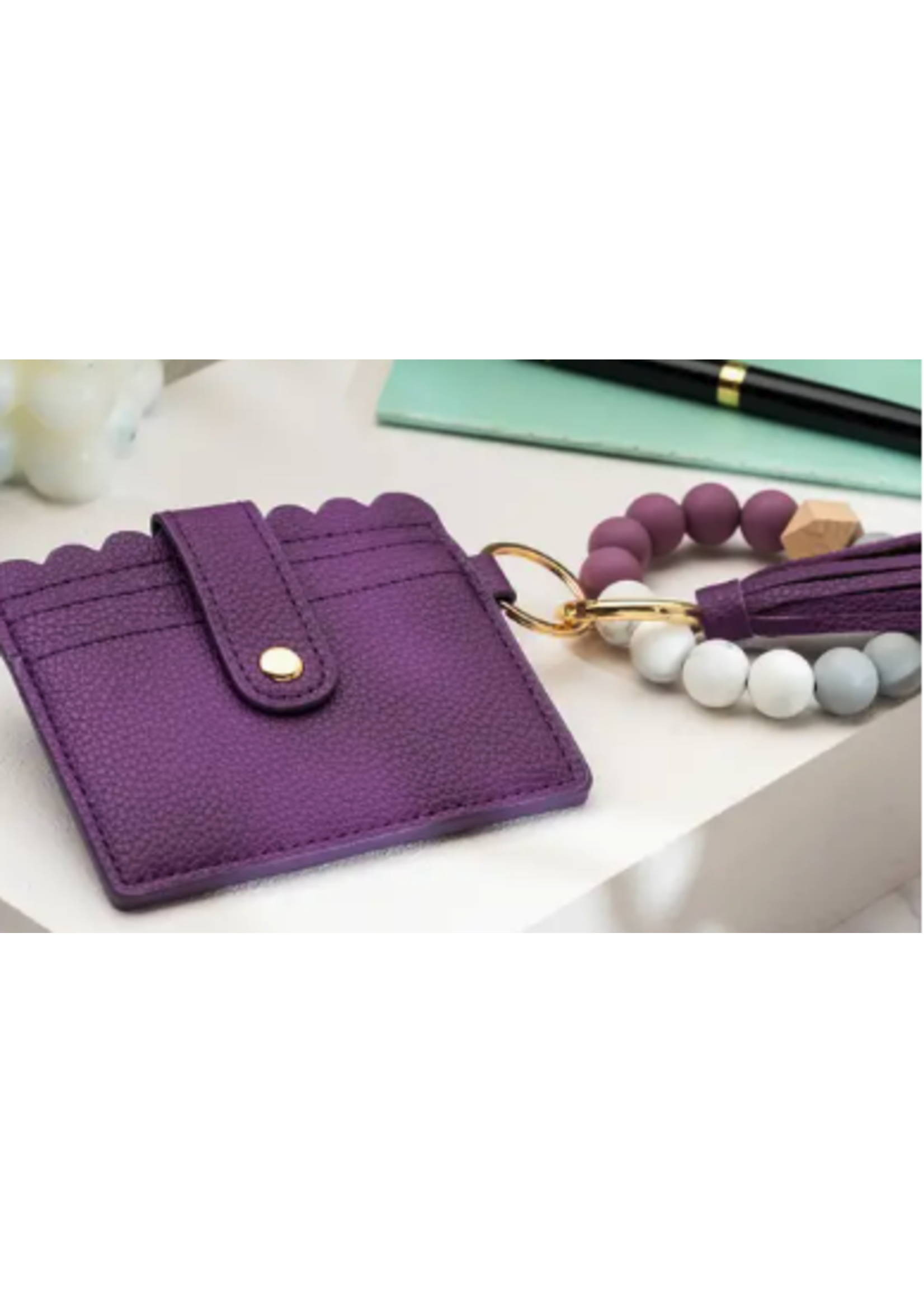 American Leather Goods Leather Keychain Wallet with Wristlet Bangle Bracelet Purple