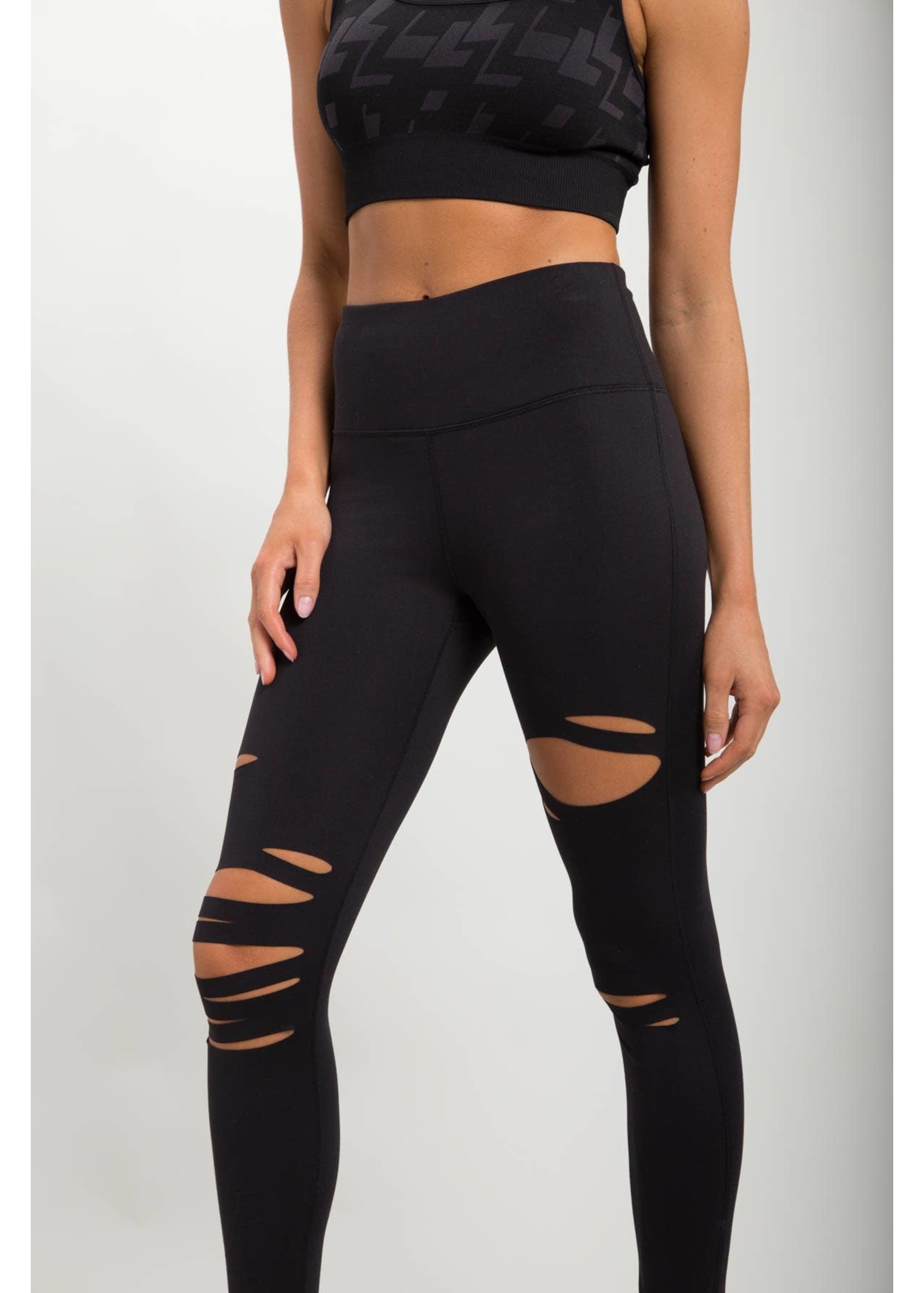 Laser Cut High Waist Leggings BLACK 