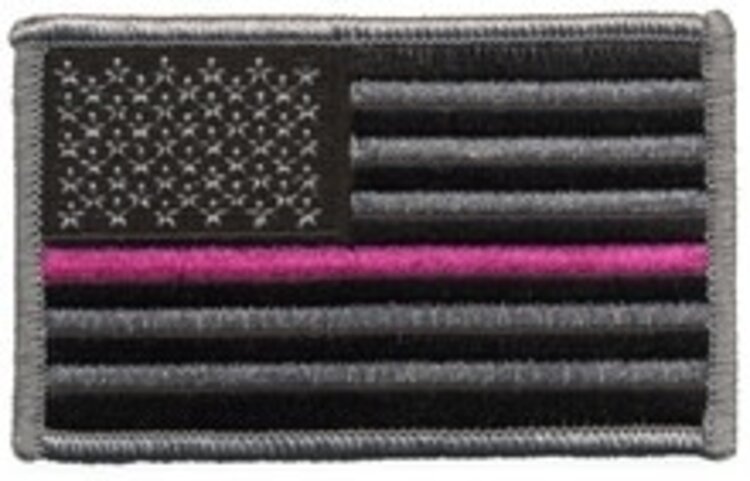 Hero's Pride U.S. FLAG, Grey/Black w/Pink Stripe - 3-3/8 x 2”