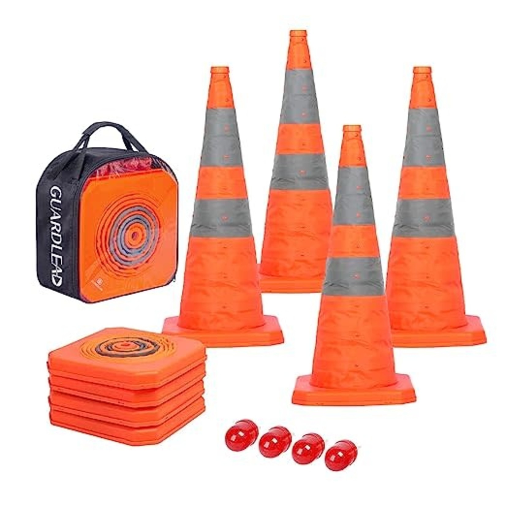 28 Collapsible Pop-Up Cones with Lights - 5 Pack with Bag