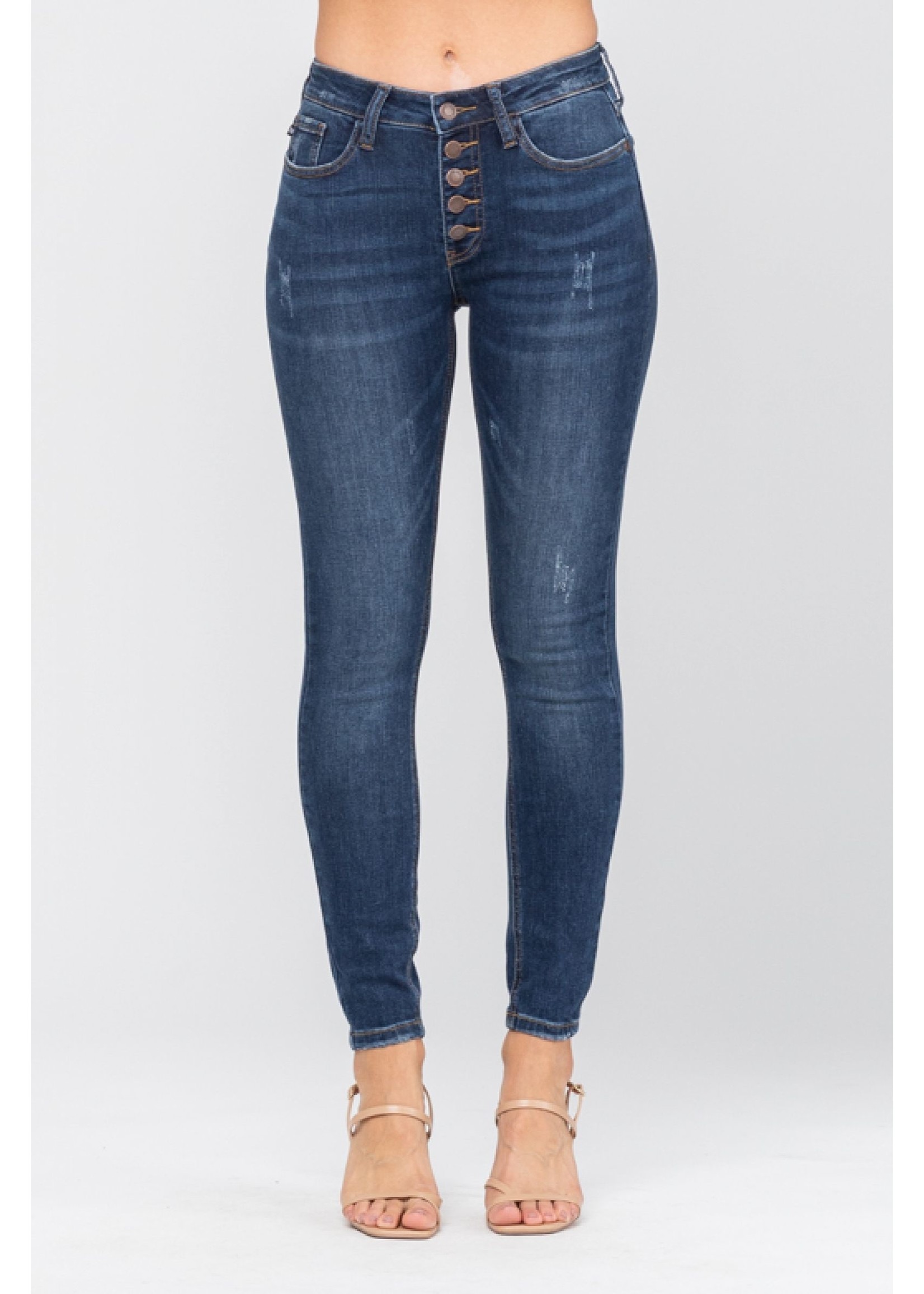 BUTTON FLY SKINNY JEANS