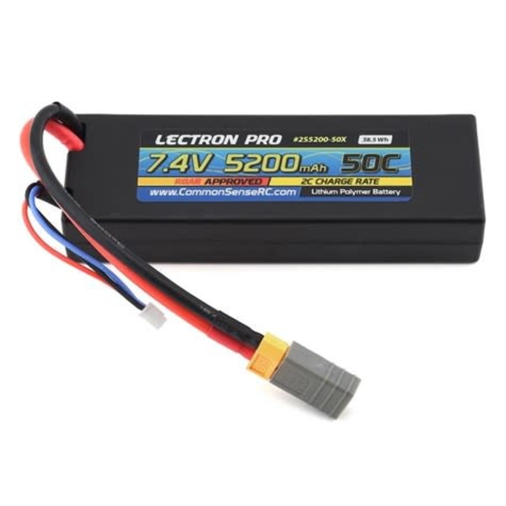 Common Sense RC #2S5200-50X Common Sense RC Lectron Pro 7.4V 5200mAh 50C LiPo Battery w/XT60 Connector W/TRX Adapter