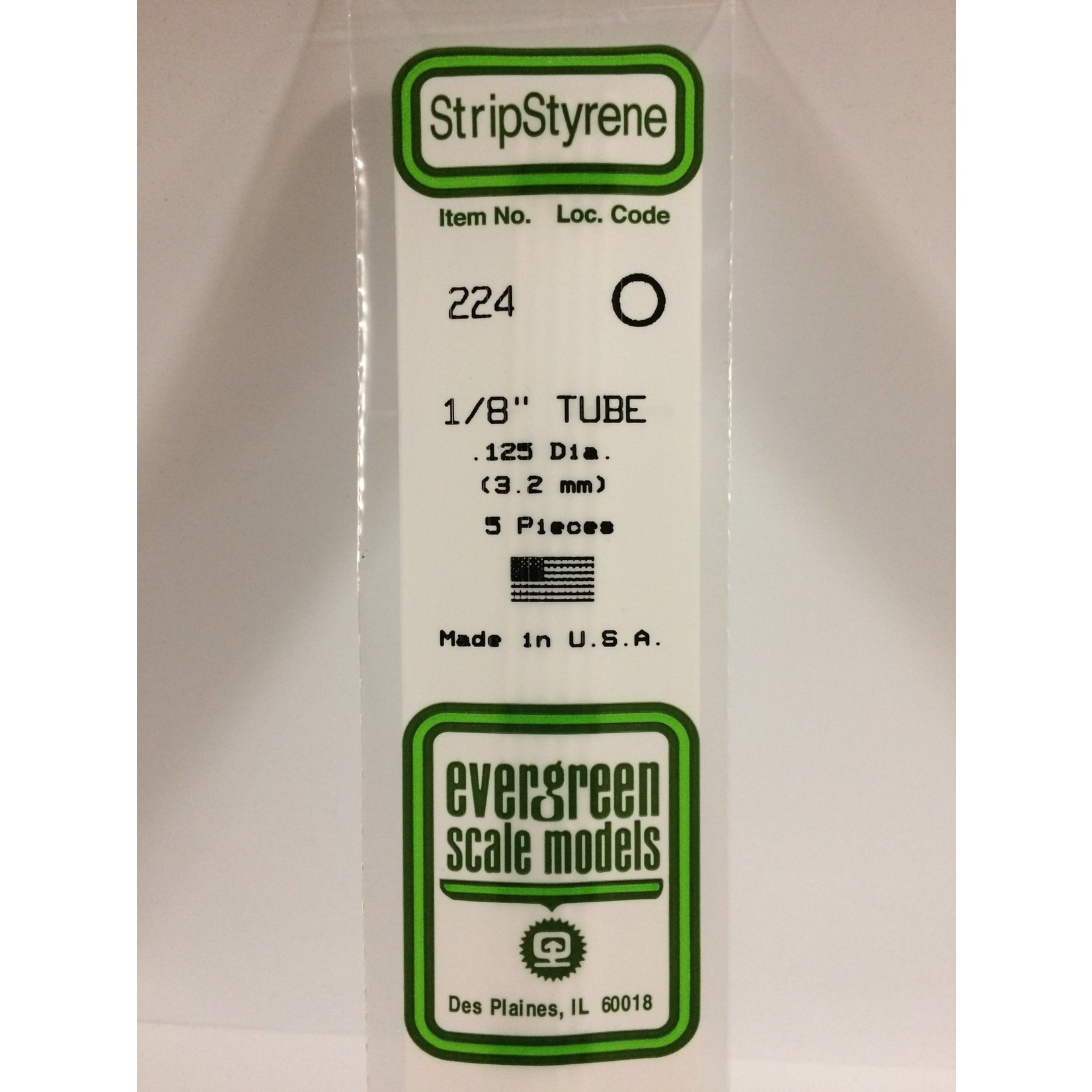 Evergreen Scale Models Evergreen 224 - .125" (3.2MM) OD OPAQUE WHITE POLYSTYRENE TUBING